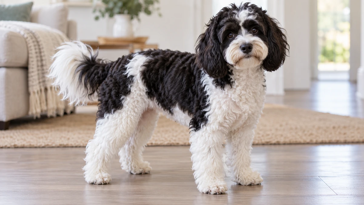 Cavapoo köpek — siyah-beyaz parti renk