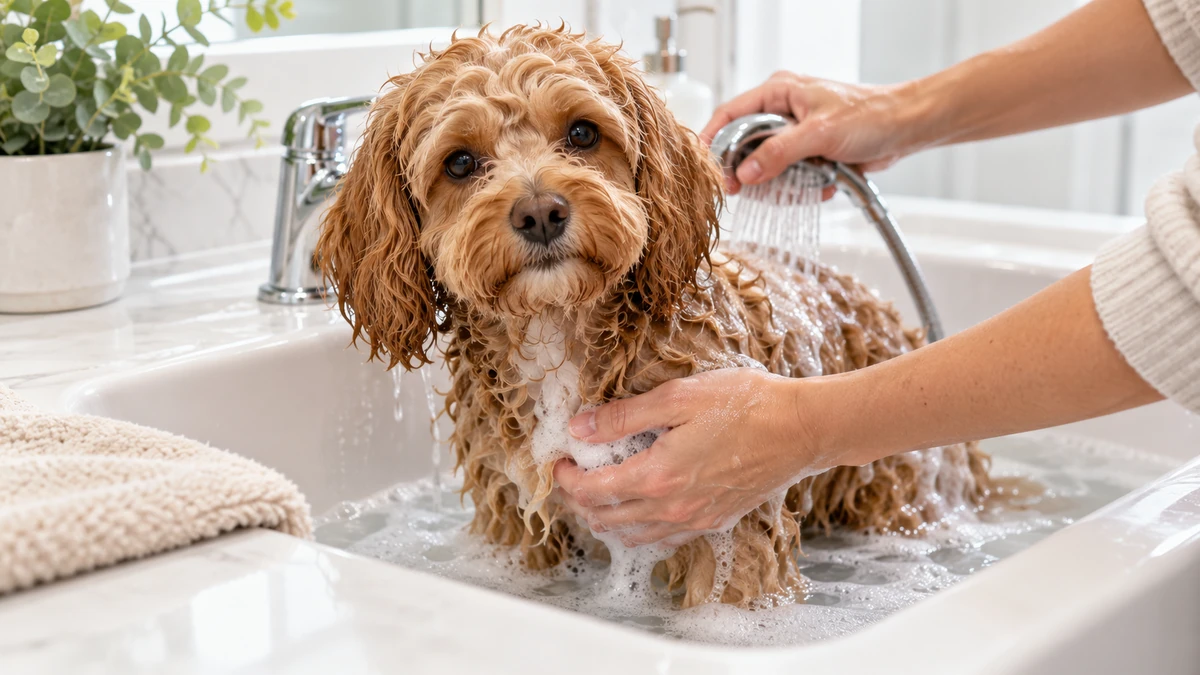 Cavapoo köpek — banyo ve temizlik