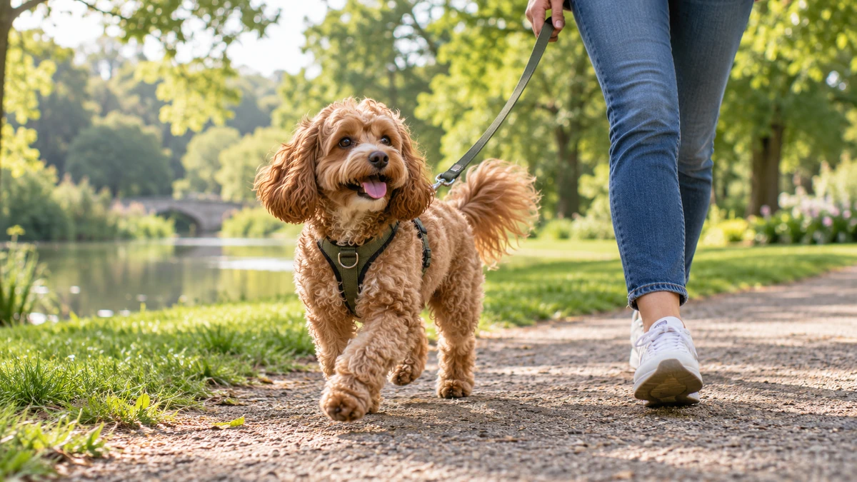 Cavapoo köpek — parkta yürüyüş ve egzersiz